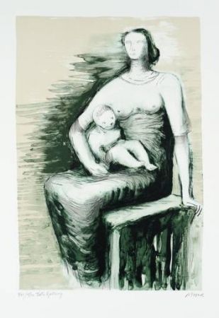 Litografia Moore - Seated Mother & Child