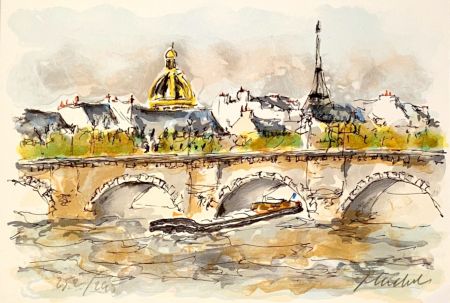 Litografia Huchet - Seine et Tour Eiffel