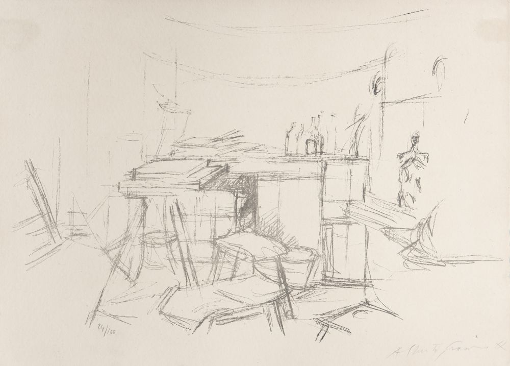 Litografia Giacometti - Sellette et tabourets dans l'atelier I