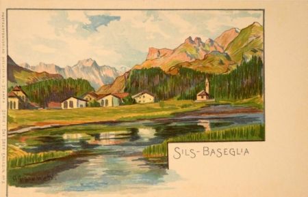 Litografia Giacometti - Sils-Baseglia / Samaden / Sils-Maria / Silva Plana mit Piz Margna / Maloja / St.Moritz / Der Schafberg / Forno-Gletscher.
