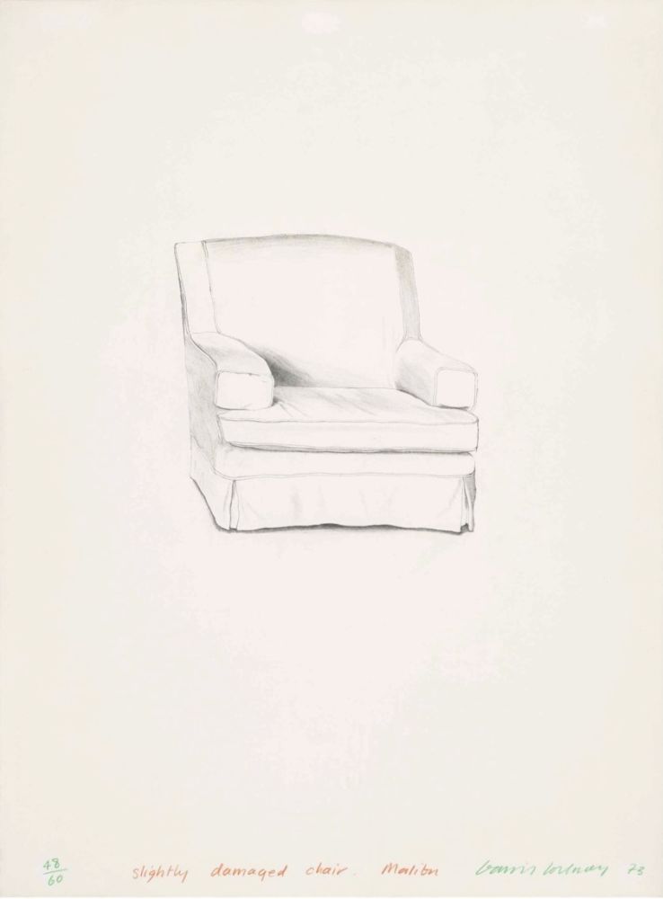 Litografia Hockney - Slightly Damaged Chair
