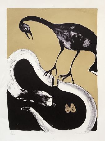 Litografia Toledo - Snake with Bird and Eggs