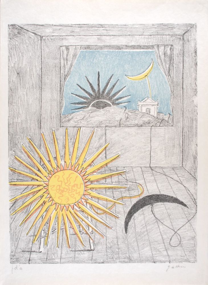 Litografia De Chirico - Sole e luna in una stanza