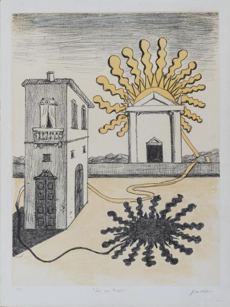 Litografia De Chirico - Sole sul tempio