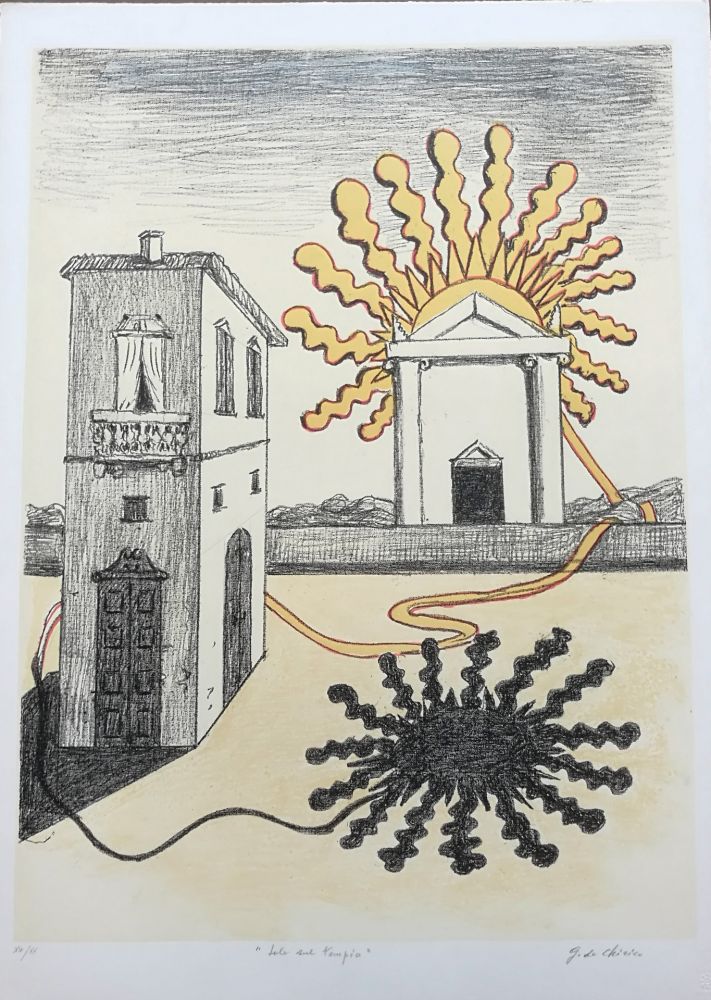 Litografia De Chirico - Sole sul tempio