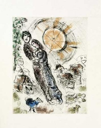 Incisione Chagall - Soleil aux amoureux