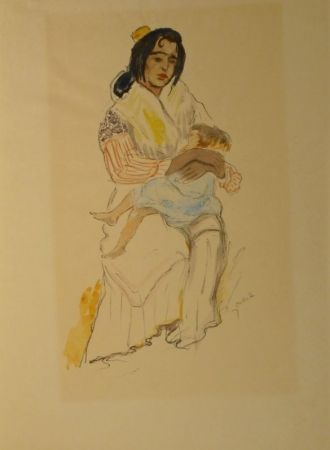 Litografia Orlik - Spanische Zigeunerin mit Kind, Sevilla