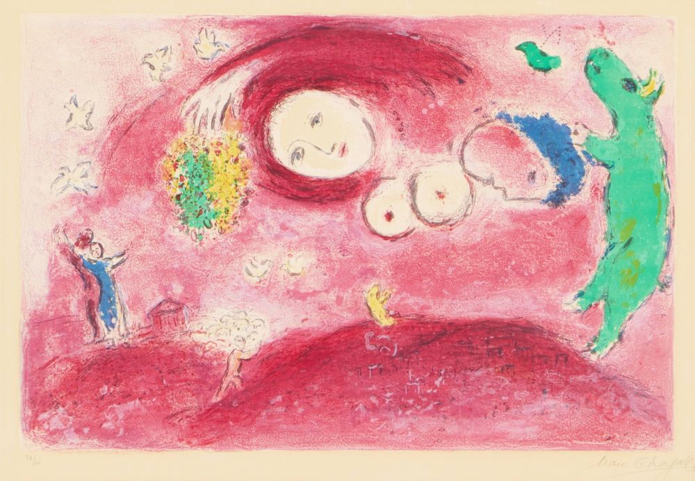 Litografia Chagall - Springtime in the Meadow, from Daphnis and Chloe