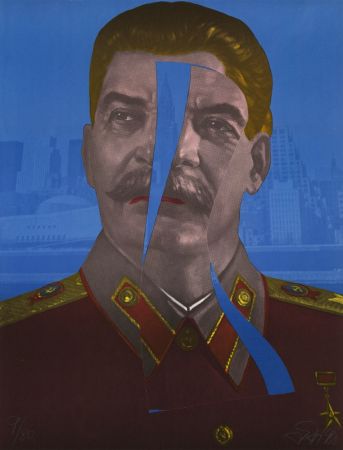 Linoincisione Erro - Staline in New York