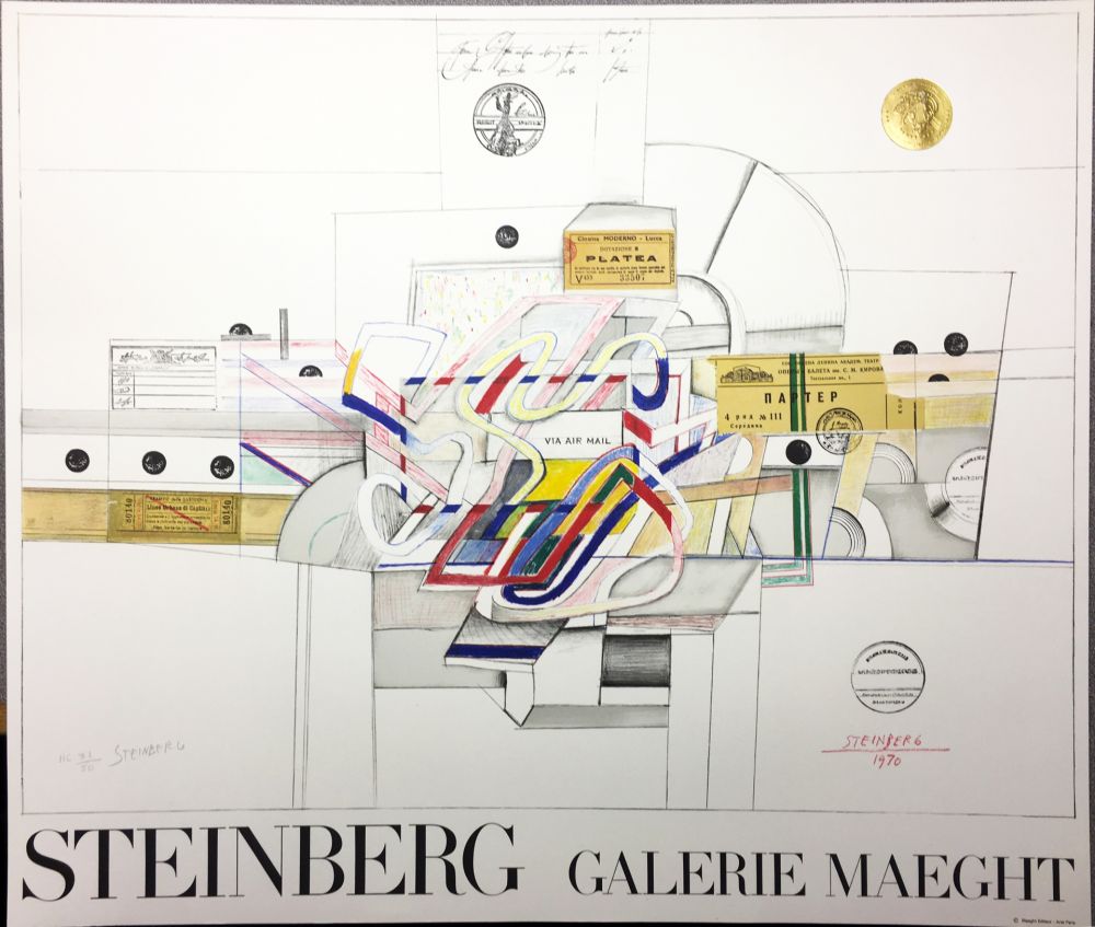 Litografia Steinberg - STEINBERG 1970. Galerie Maeght. Lithographie signée par l'artiste.