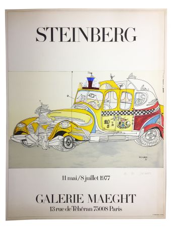 Litografia Steinberg - STEINBERG 1977. TAXI. Galerie Maeght. Épreuve de luxe signée.