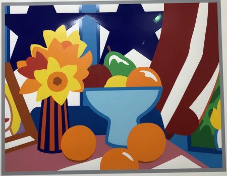 Serigrafia Wesselmann - Still life with blowing curtain (red)