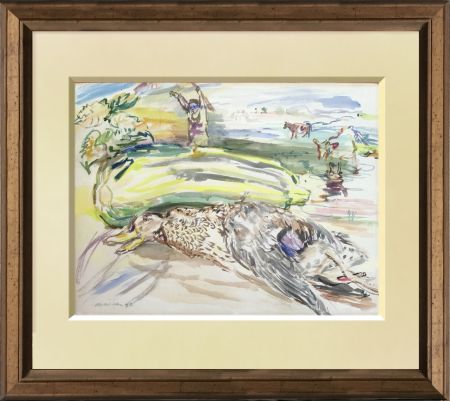 Non Tecnico Kokoschka - Stilllife and landscape Original watercolour on paper