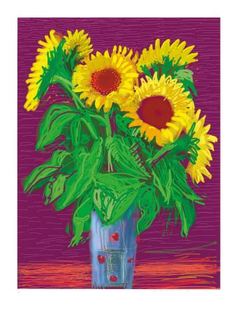 Non Tecnico Hockney - Sunflowers iPad drawing by David Hockney