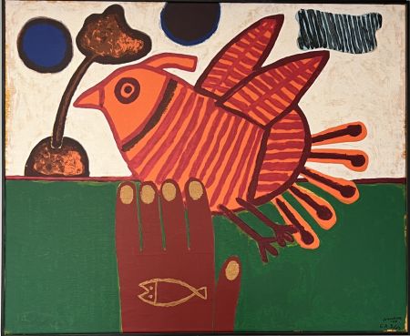 Serigrafia Corneille - Sérigraphie sur toile signée, Oiseau Libre, EA, encadrée