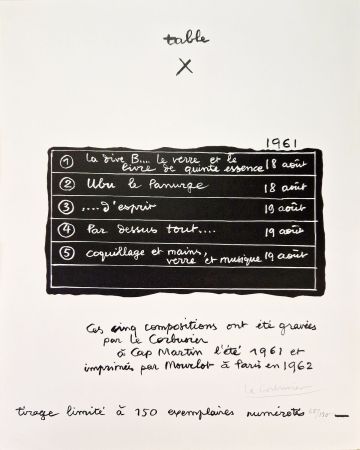 Litografia Le Corbusier - Table