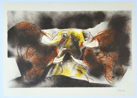 Litografia Rebeyrolle - Tauromachie II - Combat de taureaux