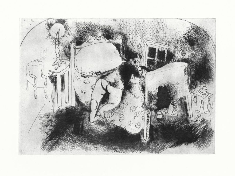Acquaforte Chagall - Tchitchikov sur le lit