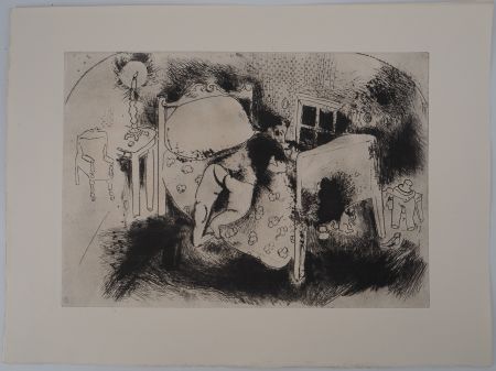 Incisione Chagall - Tchitchikov sur le lit