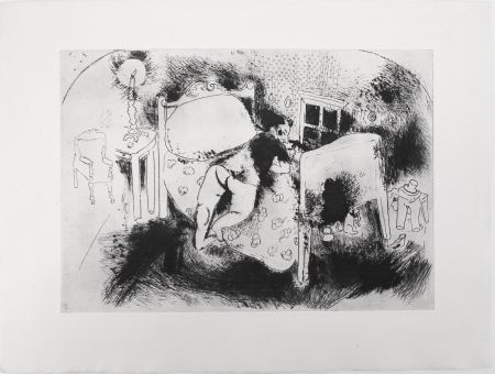 Incisione Chagall - Tchitchikov sur le lit (Les Âmes mortes)
