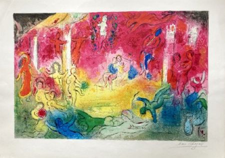 Litografia Chagall - TEMPLE ET HISTOIRE DE BACCHUS. Épreuve signée (Daphnis & Chloé - 1961)