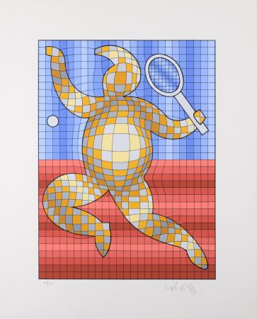 Serigrafia Vasarely - Tennis player, 1987 - Hand-signed!