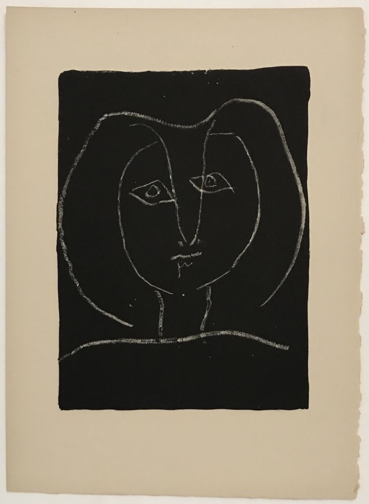 Litografia Picasso - Tete de Femme Stylisee Fond Noir