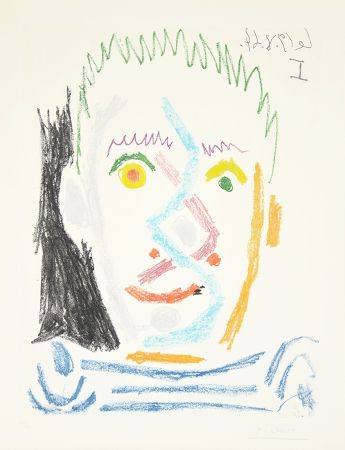Acquatinta Picasso - Tete d’homme au maillot raye (Man’s Head with Striped Shirt), 1964