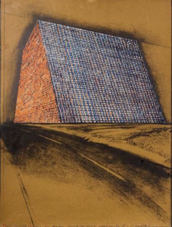 Litografia Christo - Texas Mastaba, Project For 500,000 Stacked Oil Drums