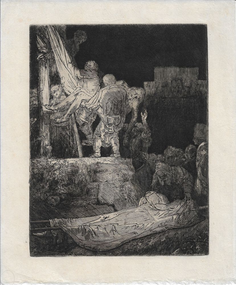 Incisione Rembrandt - The Descent from the Cross by Torchlight