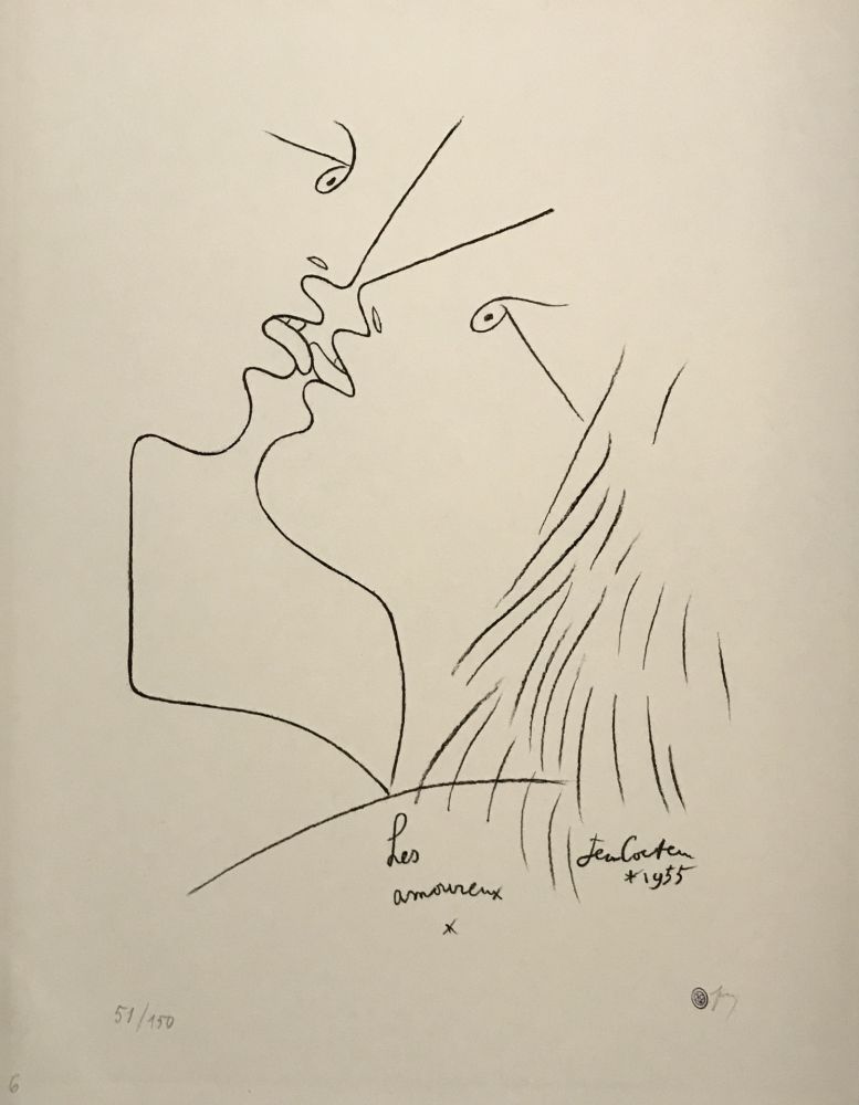 Litografia Cocteau - The Kiss, Les Amoureux