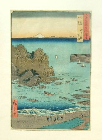 Incisione Su Legno Hiroshige - The Outer Bay at Choshi Beach in Shimosa Province