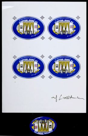 Serigrafia Lichtenstein - The Oval Office, 1992 - Highly collectible set (Silkscreen on metallic pin & Silkscreen on paper)!