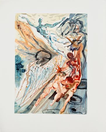 Incisione Su Legno Dali - The Purgatory, Canto 26 - Meeting of Two Groups of Lustful Ones