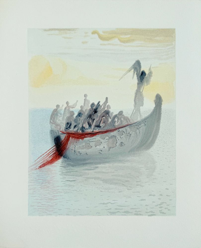Incisione Su Legno Dali - The Purgatory, Canto 2 - La Barque du Nocher
