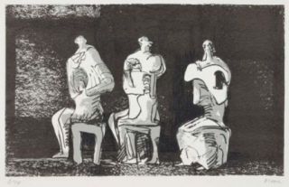 Litografia Moore - Three seated figures in setting