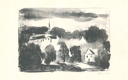 Litografia Vlaminck - Théméricourt le clocher dans les arbres