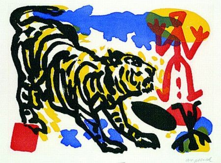 Litografia Penck - Tiger and red figure