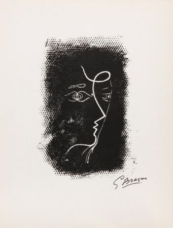 Litografia Braque - Title: Profil de Femme from Souvenirs de Portraits d'Artistes. Jacques Prévert: Le Coeur à l'ouvrage (M.25)