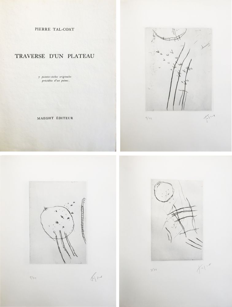 Libro Illustrato Tal Coat - TRAVERSE D'UN PLATEAU. 7 pointes sèches originales signées (1963).