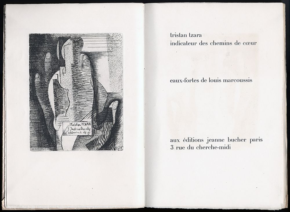 Libro Illustrato Marcoussis - Tristan Tzara. INDICATEUR DES CHEMINS DE COEUR. Paris, 1928.