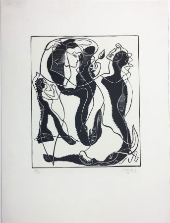 Incisione Su Legno Survage - Trois Femmes (Paris, 1933)