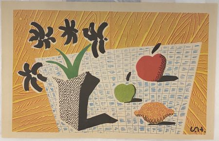 Litografia Hockney - Two Apples and One Lemon and Four Flowers
