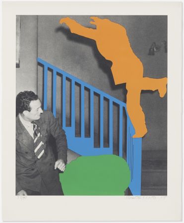 Litografia Baldessari - Two Figures: One Leaping (Orange); One Reacting (with Blue and Green)