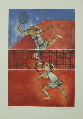 Litografia Boulanger - TWO GIRLS PLAYING TENNIS