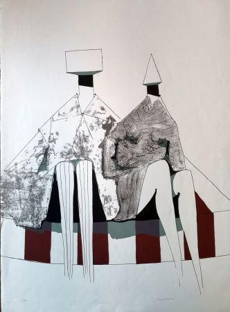Litografia Chadwick - Two seated figures on stripes