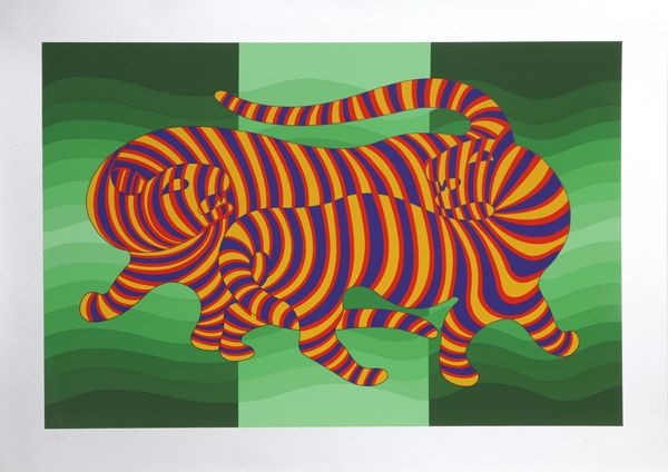 Serigrafia Vasarely - Two Tigers on Green