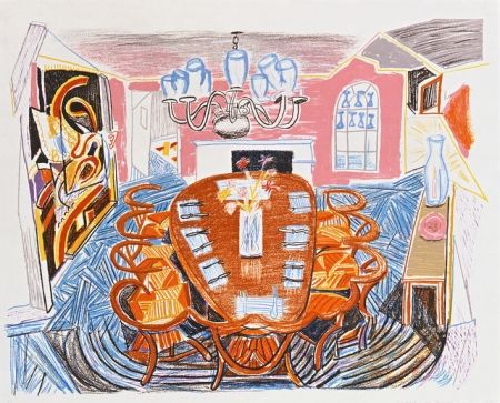 Litografia Hockney - Tyler Dining Room