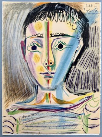 Litografia Picasso -  Tête d'un jeune homme en face 