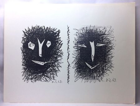 Litografia Picasso - Têtes de Faunes